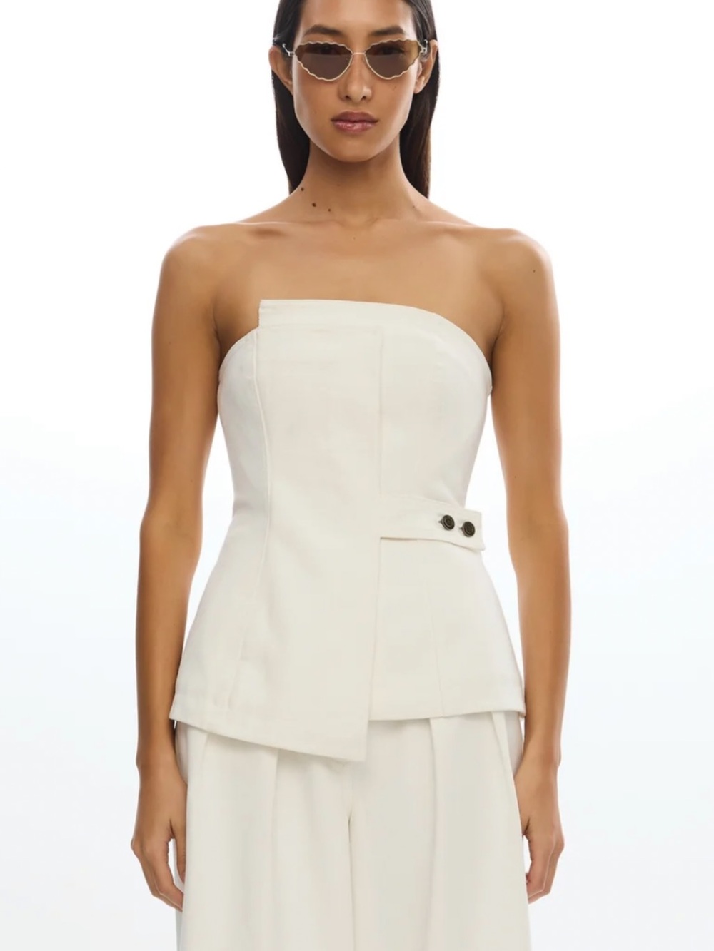 Strapless Cream Tailored Peplum Top
